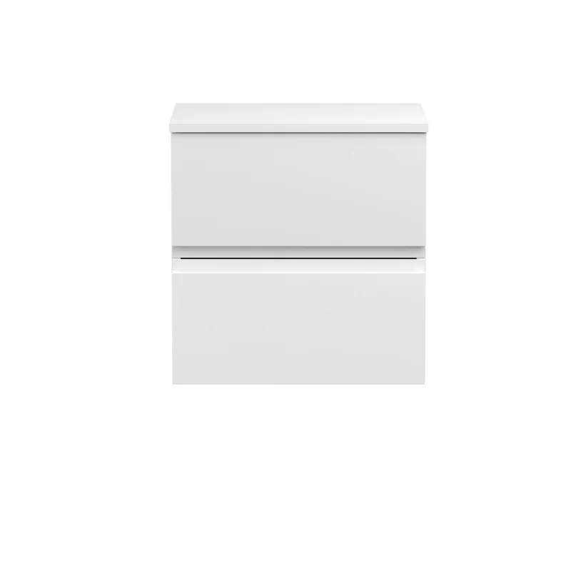 Urban 500mm Wall Hung 2 Drawer Vanity Unit & Worktop - White Satin
