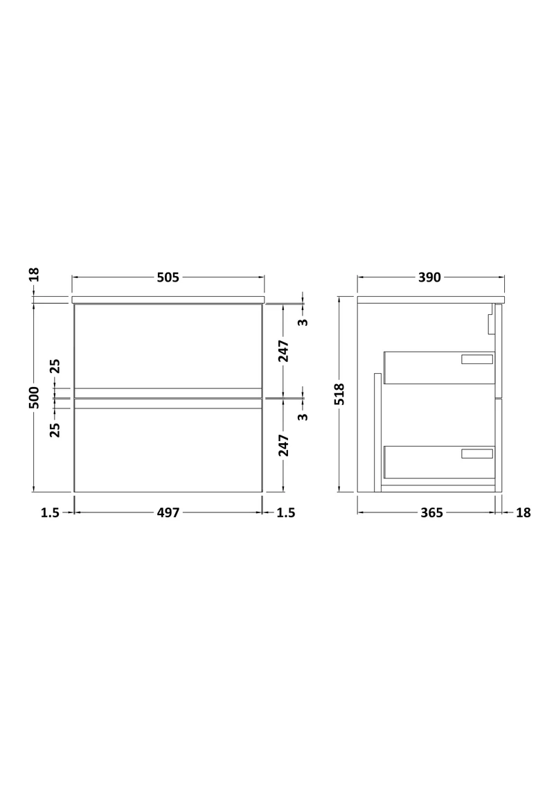 Urban 500mm Wall Hung 2 Drawer Vanity Unit & Worktop - White Satin