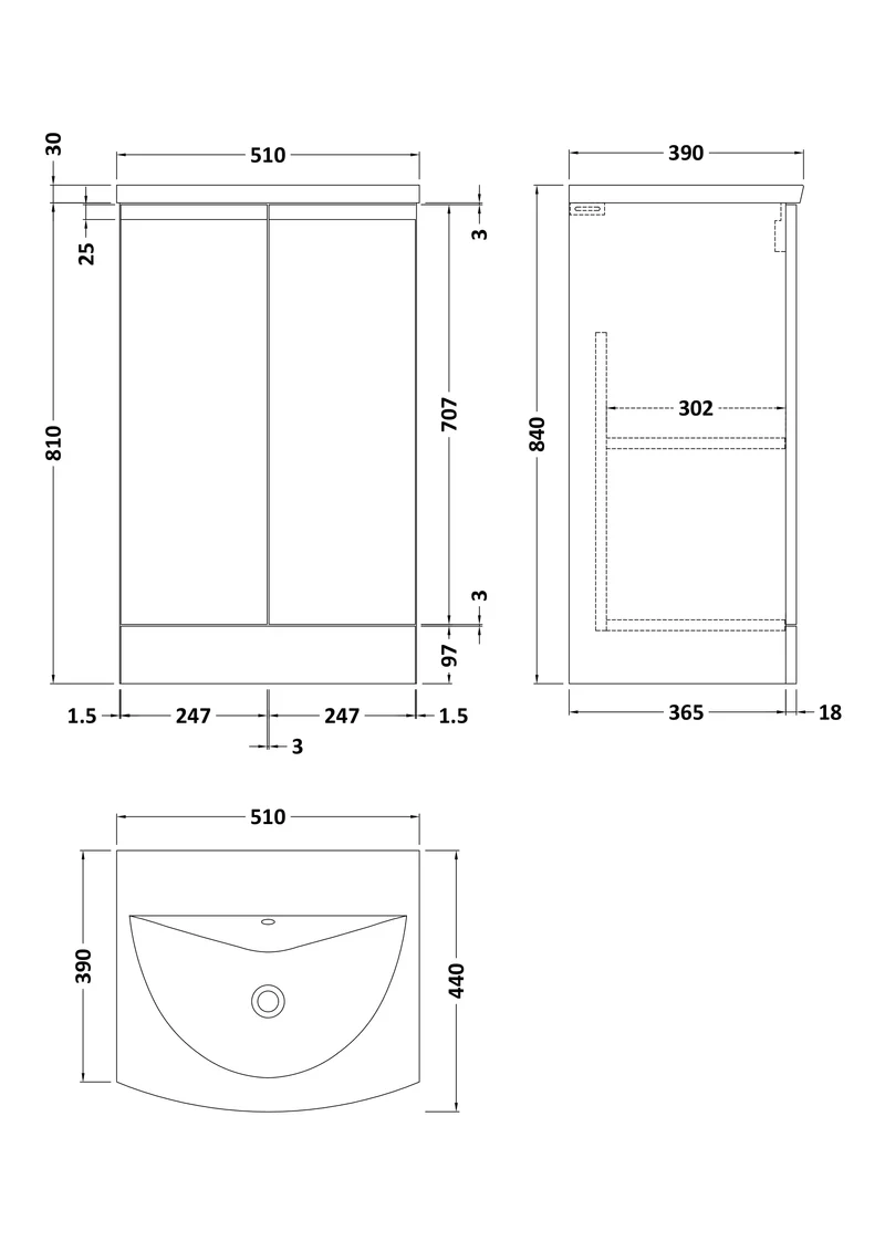 Urban 500mm Floor Standing 2 Door Vanity Unit & Curved Ceramic Basin - Blue Satin