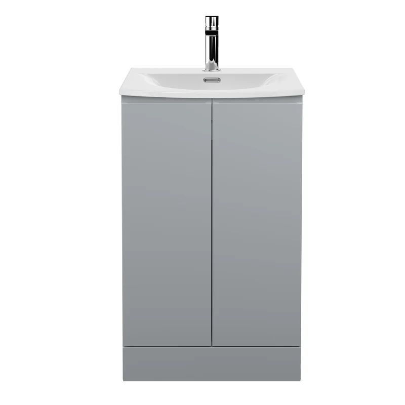 Urban 500mm Floor Standing 2 Door Vanity Unit & Curved Ceramic Basin - Grey Satin