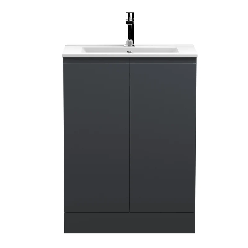 Urban 600mm Floor Standing 2 Door Vanity Unit & Minimalist Ceramic Basin - Soft Black Satin