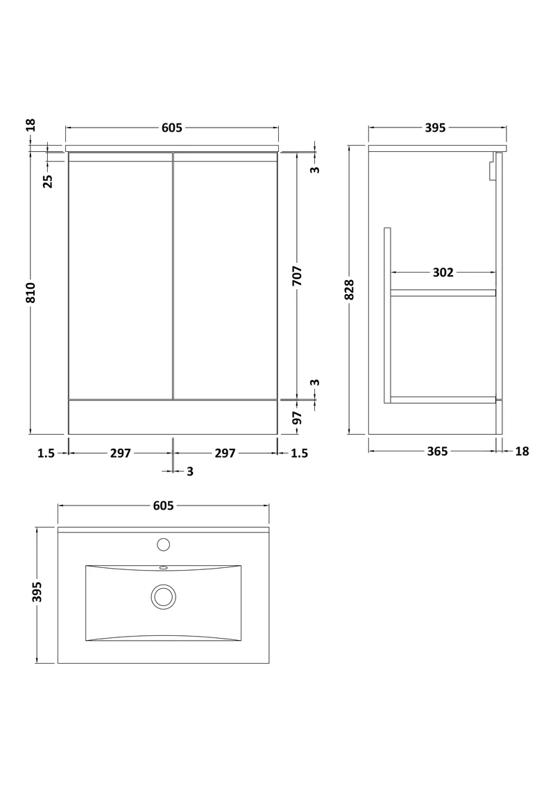 Urban 600mm Floor Standing 2 Door Vanity Unit & Minimalist Ceramic Basin - Soft Black Satin