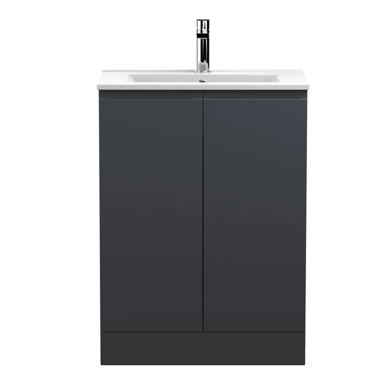 Urban 600mm Floor Standing 2 Door Vanity Unit & Minimalist Ceramic Basin - Soft Black Satin
