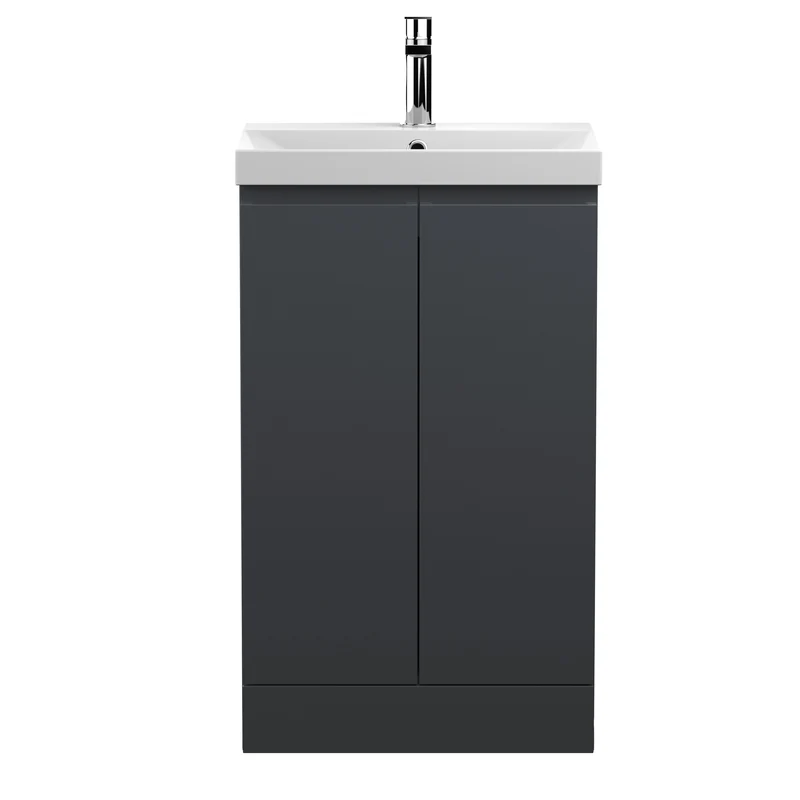 Urban 500mm Floor Standing 2 Door Vanity Unit & Thin Edge Ceramic Basin - Soft Black Satin