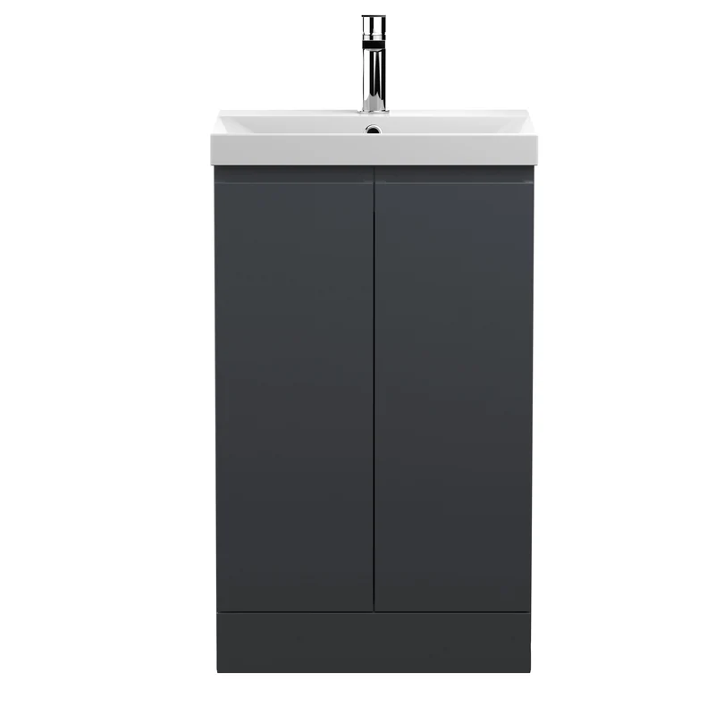Urban 500mm Floor Standing 2 Door Vanity Unit & Thin Edge Ceramic Basin - Soft Black Satin