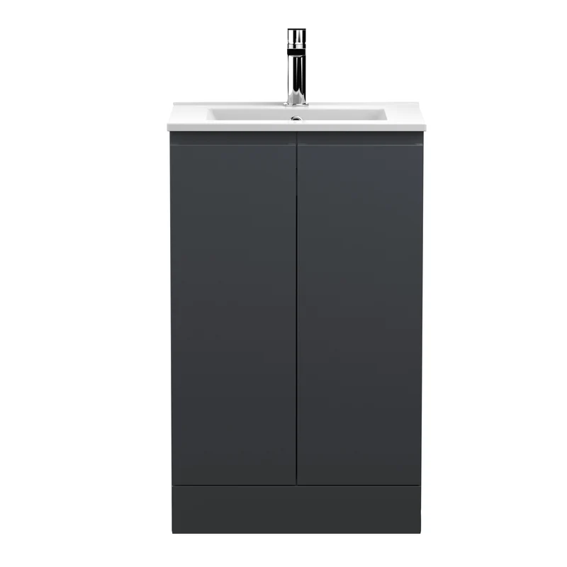 Urban 500mm Floor Standing 2 Door Vanity Unit & Minimalist Ceramic Basin - Soft Black Satin