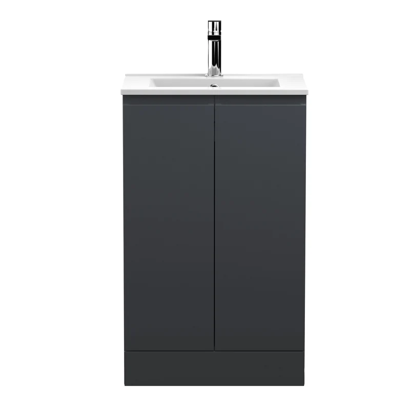 Urban 500mm Floor Standing 2 Door Vanity Unit & Minimalist Ceramic Basin - Soft Black Satin