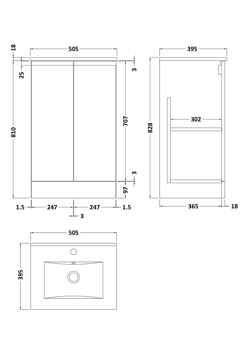 Urban 500mm Floor Standing 2 Door Vanity Unit & Minimalist Ceramic Basin - Soft Black Satin