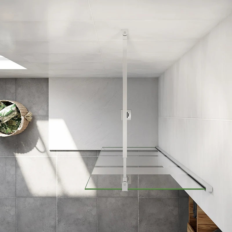 AICA paroi de douche à l'italienne 60-140x190cm en 6mm verre avec bandes horizontales sérigraphiées, livré avec barre de fixation extensible 73-120cm