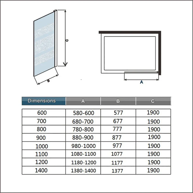 AICA paroi de douche à l'italienne 60-140x190cm en 6mm verre avec bandes horizontales sérigraphiées, livré avec barre de fixation extensible 73-120cm