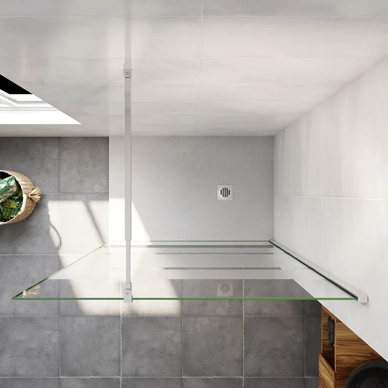 AICA paroi de douche à l'italienne 60-140x190cm en 6mm verre avec bandes horizontales sérigraphiées, livré avec barre de fixation extensible 73-120cm