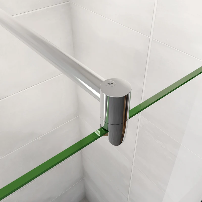 AICA paroi de douche à l'italienne 50-140x200cm Modèle Brume, avec barre de stabilisation extensible 70-120cm en cylindrique Paroi latérale fixe en 8mm verre de sécurité