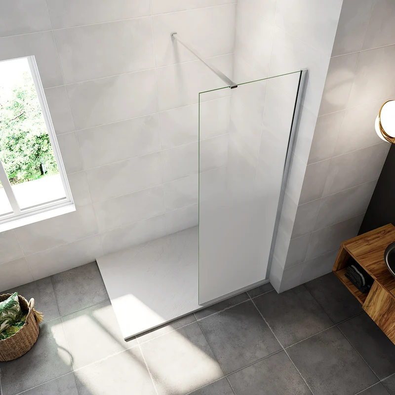 AICA paroi de douche à l'italienne 50-140x200cm Modèle Brume, avec barre de stabilisation 90cm Paroi latérale fixe en 8mm verre de sécurité