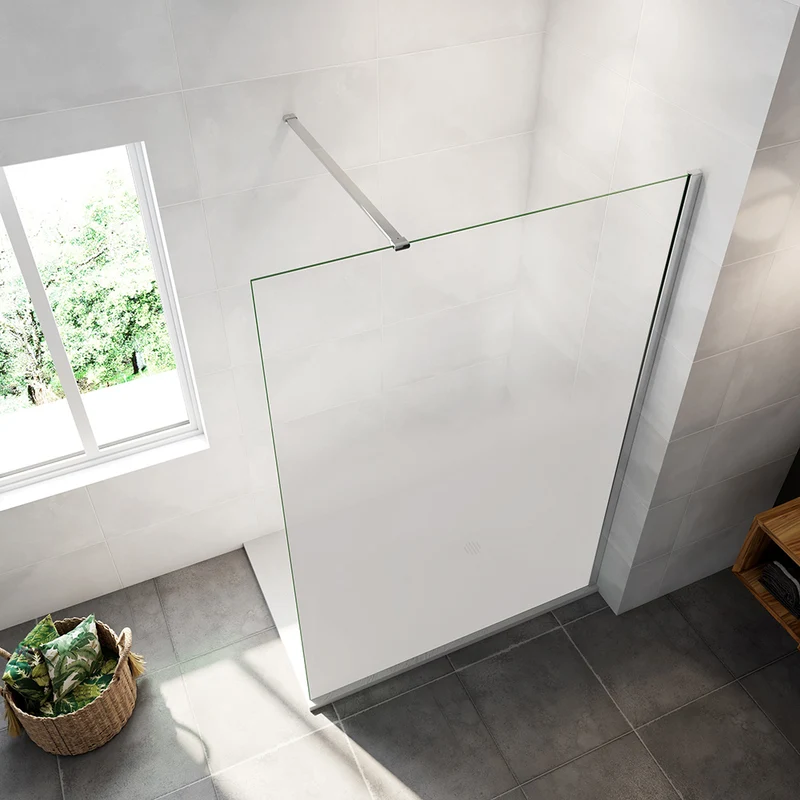 AICA paroi de douche à l'italienne 50-140x200cm Modèle Brume, avec barre de stabilisation 90cm Paroi latérale fixe en 8mm verre de sécurité