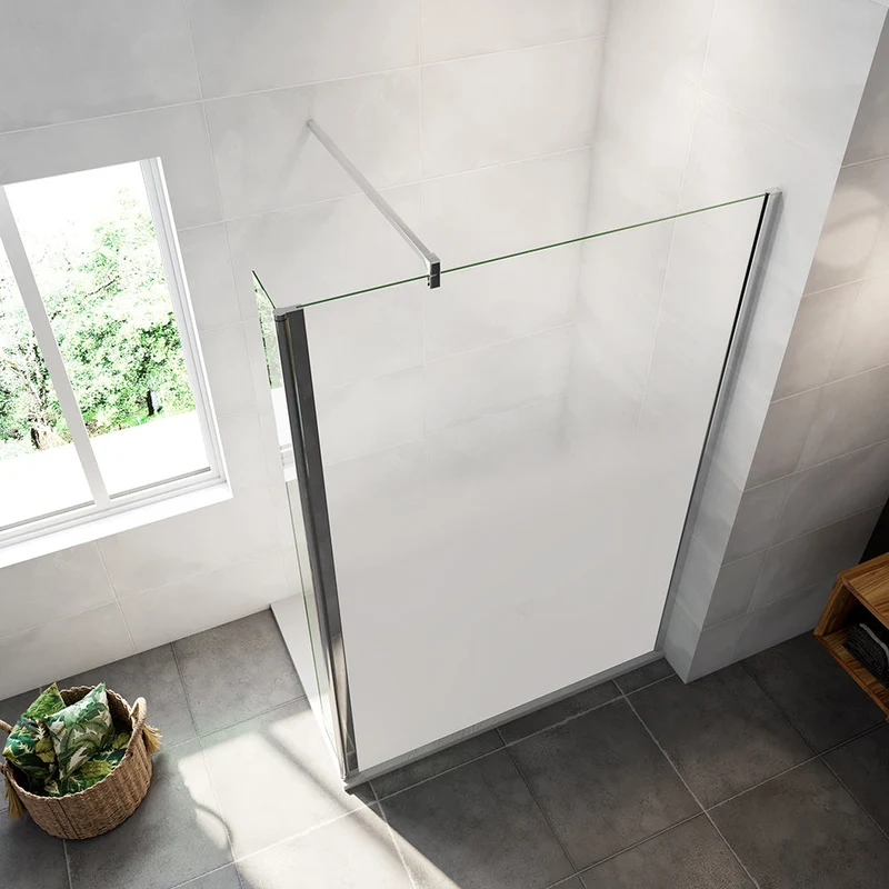 AICA paroi de douche à l'italienne 30-140x200cm Modèle Brume avec retour pivotant, paroi de douche en 8mm verre trempé avec barre de fixation 140cm en carré