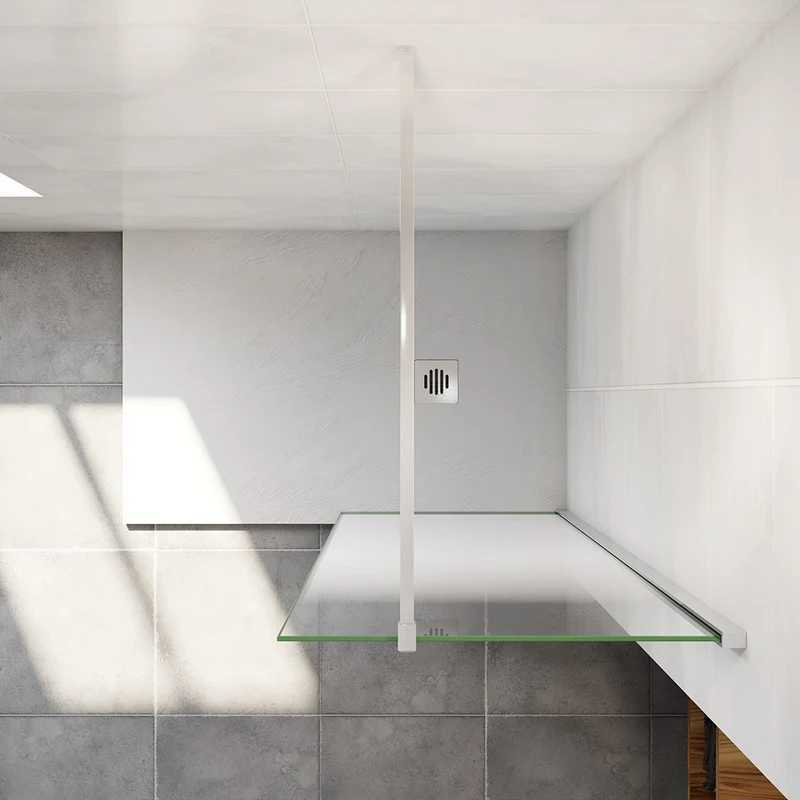 AICA paroi de douche à l'italienne 50-140x200cm Modèle Brume, avec barre de stabilisation 140cm en carré Paroi latérale fixe en 8mm verre de sécurité
