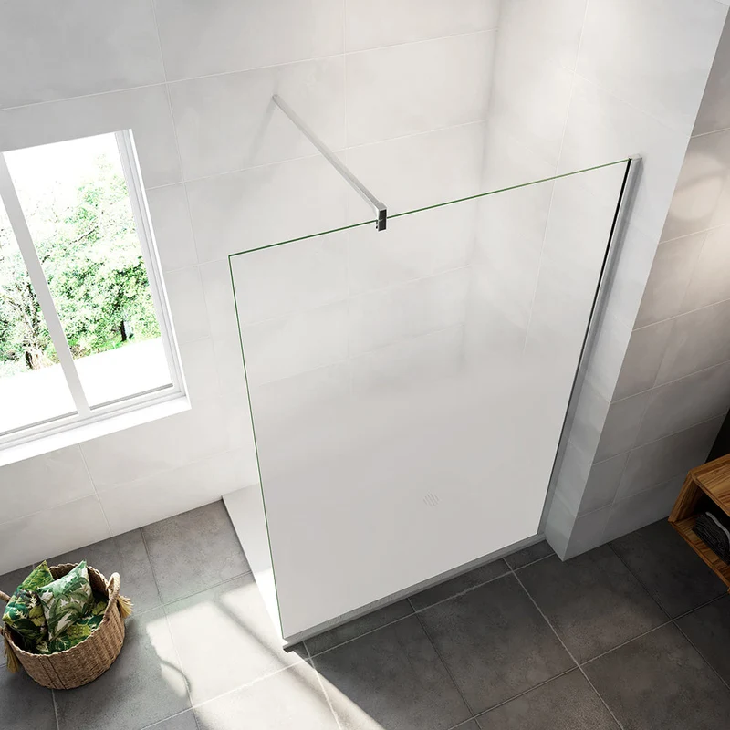 AICA paroi de douche à l'italienne 50-140x200cm Modèle Brume, avec barre de stabilisation 140cm en carré Paroi latérale fixe en 8mm verre de sécurité