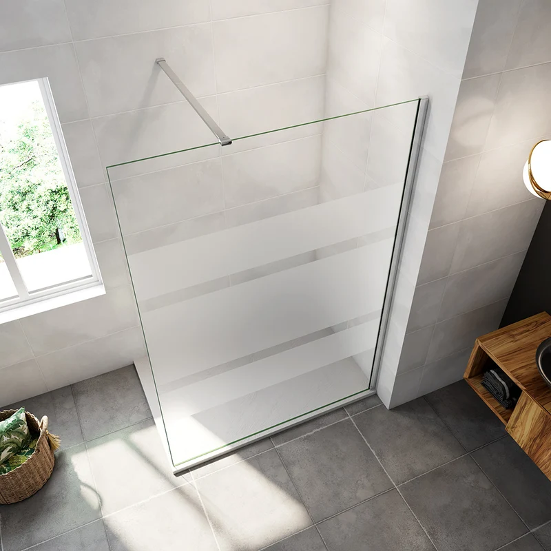 AICA paroi de douche à l'italienne 60-140x190cm en 6mm verre avec bandes horizontales sérigraphiées, livré avec barre de fixation 140cm