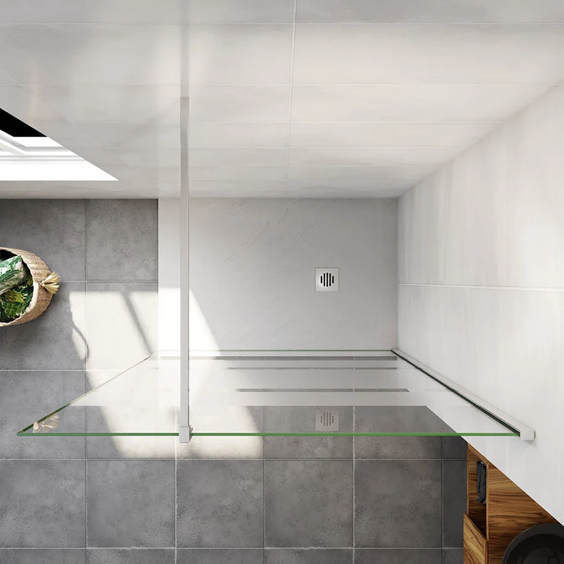 AICA paroi de douche à l'italienne 60-140x190cm en 6mm verre avec bandes horizontales sérigraphiées, livré avec barre de fixation 140cm en carré