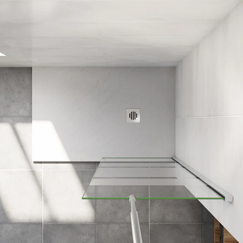 AICA paroi de douche à l'italienne 60-140x190cm en 6mm verre avec bandes horizontales sérigraphiées, livré avec barre de fixation au plafond 90-150cm