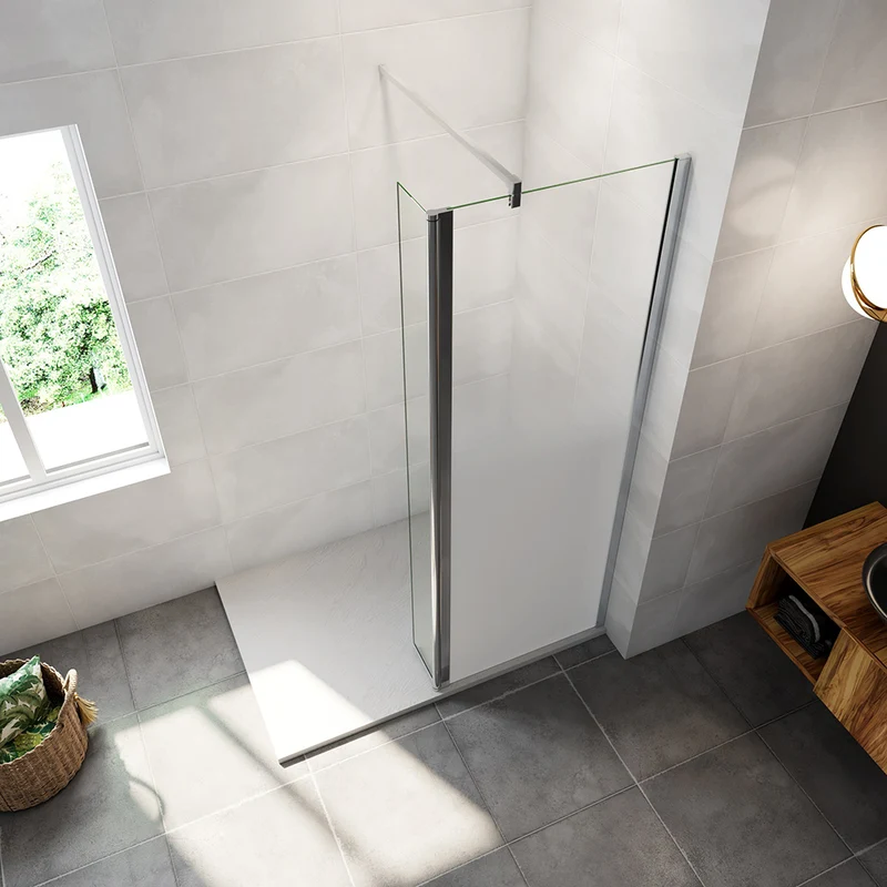 AICA paroi de douche à l'italienne 30-140x200cm Modèle Brume avec retour pivotant, paroi de douche en 8mm verre trempé avec barre de fixation 90cm en carré