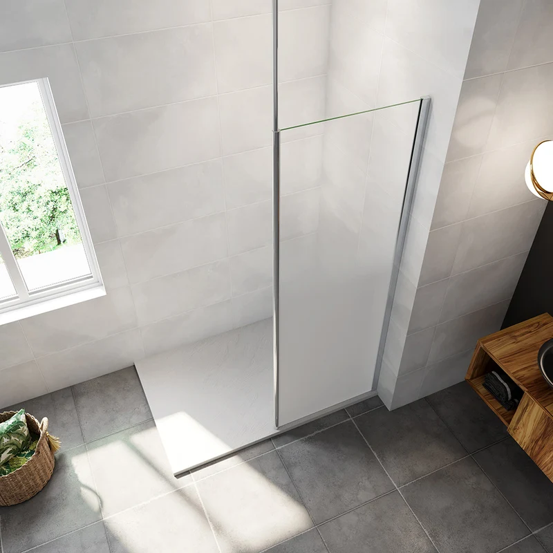 AICA paroi de douche à l'italienne 50-140x200cm Modèle Brume, avec barre de fixation au plafond 203-320cm Paroi latérale fixe en 8mm verre de sécurité