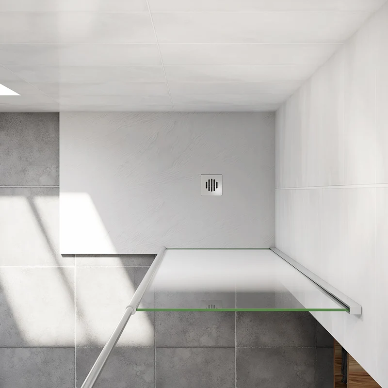AICA paroi de douche à l'italienne 50-140x200cm Modèle Brume, avec barre de fixation au plafond 203-320cm Paroi latérale fixe en 8mm verre de sécurité