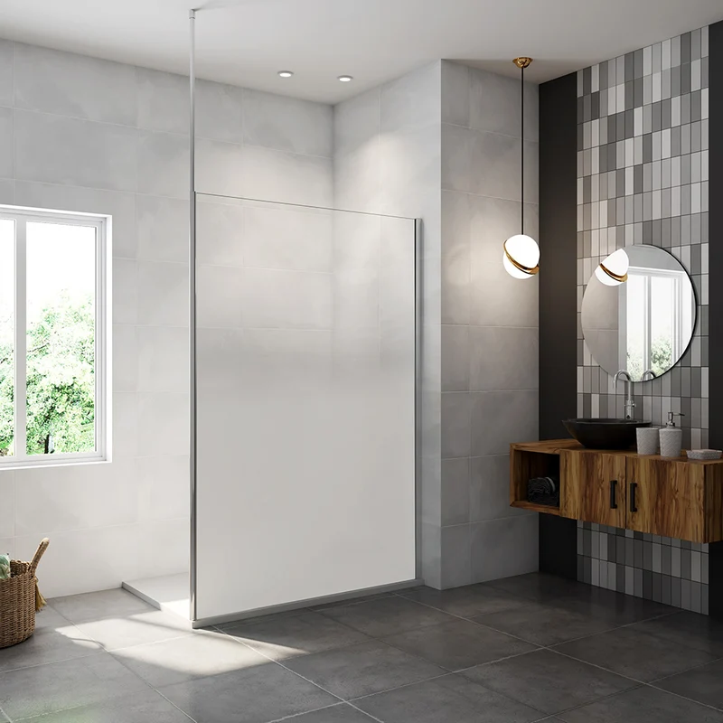 AICA paroi de douche à l'italienne 50-140x200cm Modèle Brume, avec barre de fixation au plafond 203-320cm Paroi latérale fixe en 8mm verre de sécurité