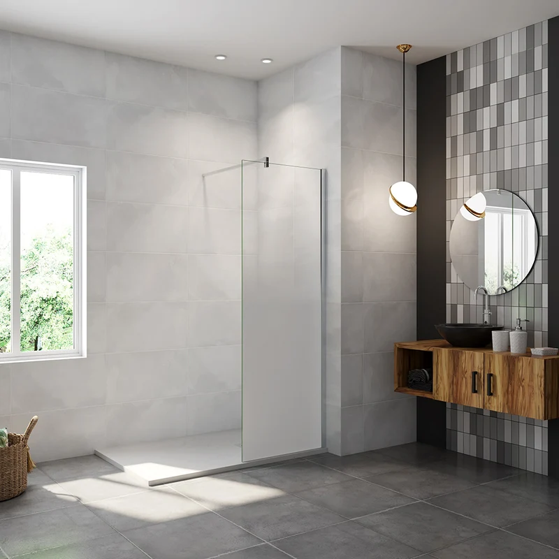 AICA paroi de douche à l'italienne 50-140x200cm Modèle Brume, avec barre de stabilisation 90cm en carré Paroi latérale fixe en 8mm verre de sécurité
