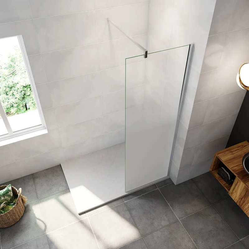 AICA paroi de douche à l'italienne 50-140x200cm Modèle Brume, avec barre de stabilisation 90cm en carré Paroi latérale fixe en 8mm verre de sécurité