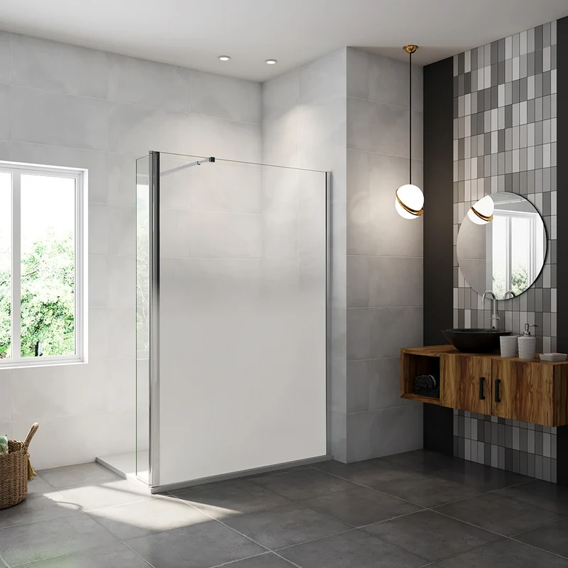 AICA paroi de douche à l'italienne 50-140x200cm Modèle Brume avec retour pivotant, paroi de douche en 8mm verre trempé avec barre de fixation 73-120cm en carré