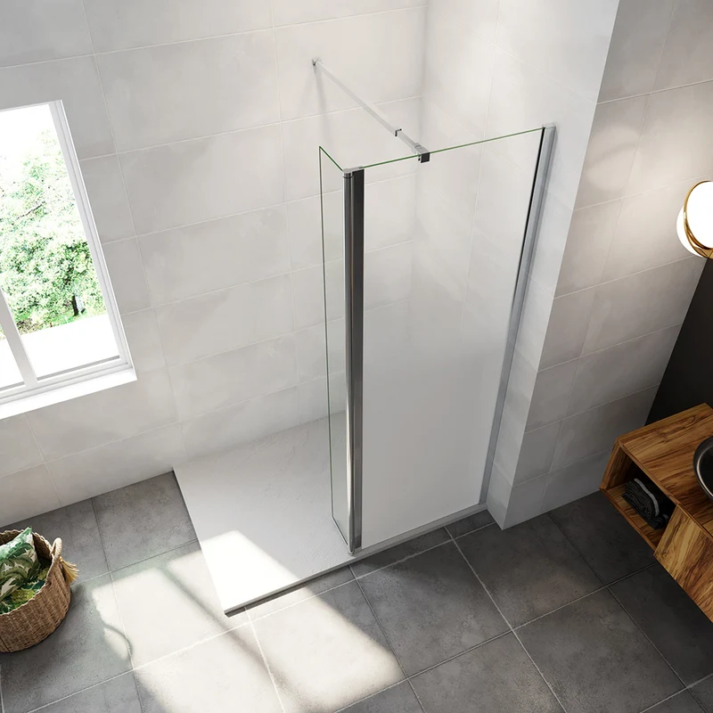 AICA paroi de douche à l'italienne 50-140x200cm Modèle Brume avec retour pivotant, paroi de douche en 8mm verre trempé avec barre de fixation 73-120cm en carré