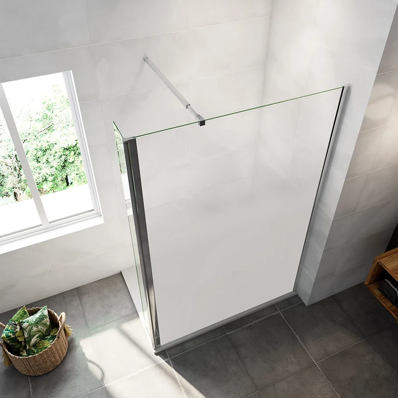 AICA paroi de douche à l'italienne 50-140x200cm Modèle Brume avec retour pivotant, paroi de douche en 8mm verre trempé avec barre de fixation 73-120cm en carré