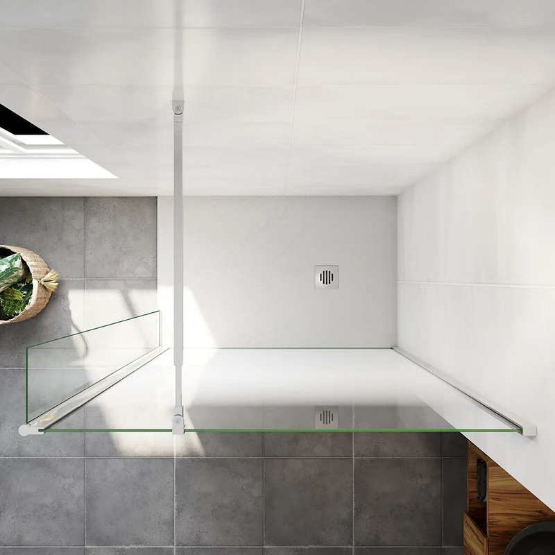 AICA paroi de douche à l'italienne 50-140x200cm Modèle Brume avec retour pivotant, paroi de douche en 8mm verre trempé avec barre de fixation 73-120cm en carré