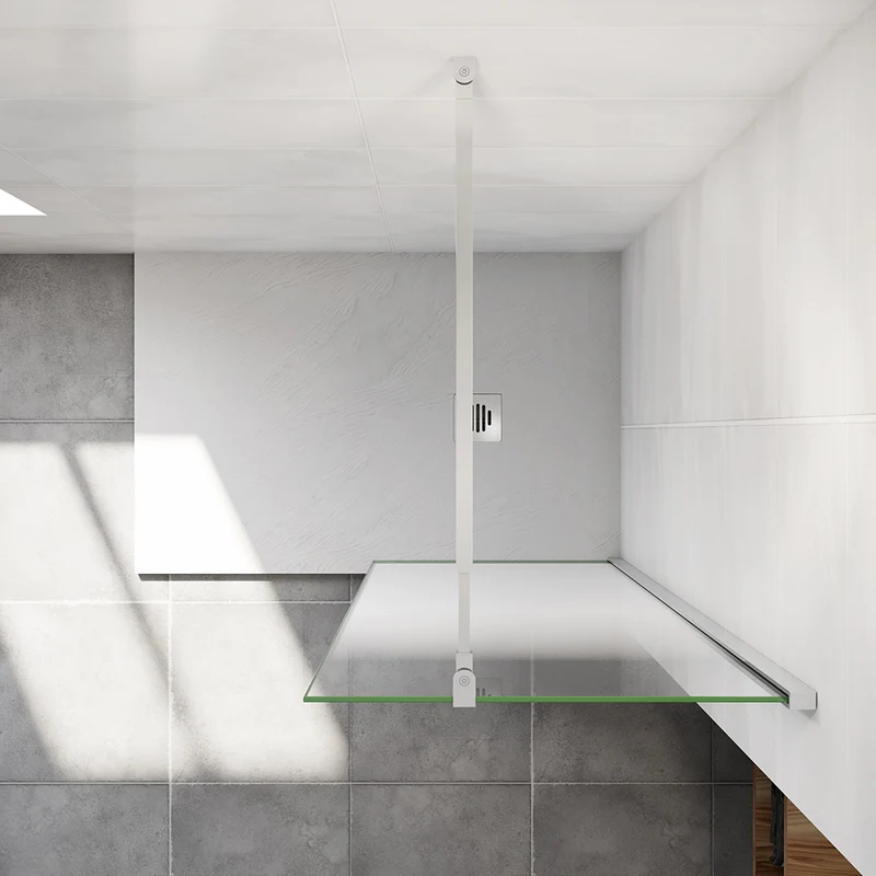 AICA paroi de douche à l'italienne 50-140x200cm Modèle Brume, avec barre de stabilisation 73-120cm en carré Paroi latérale fixe en 8mm verre de sécurité