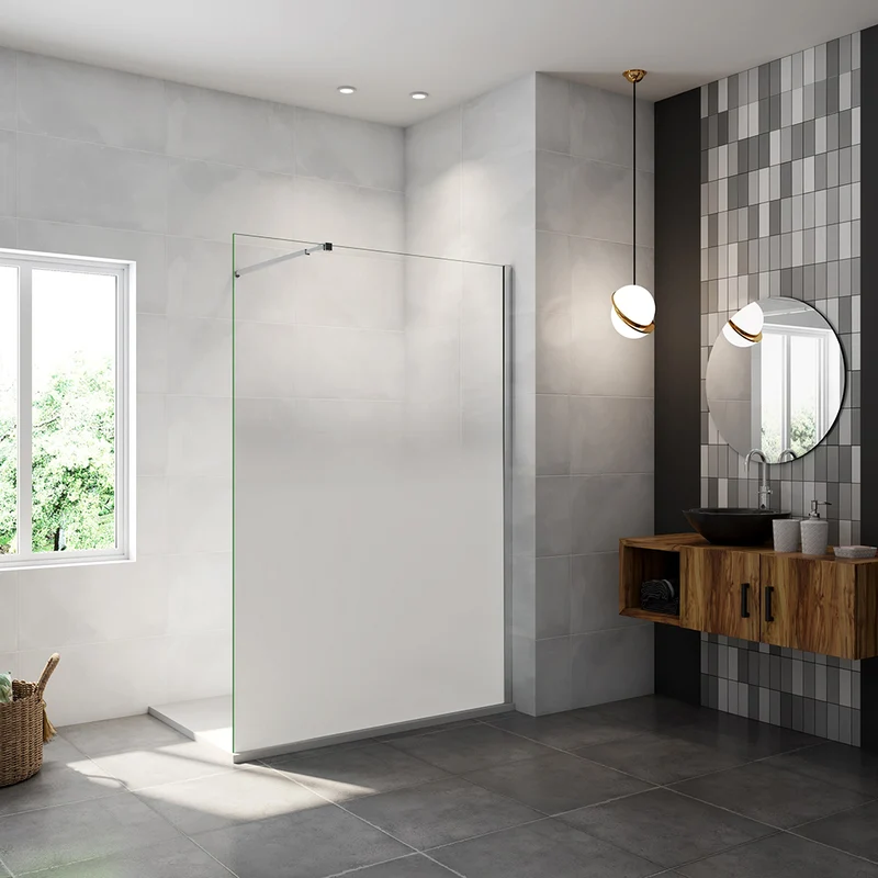 AICA paroi de douche à l'italienne 50-140x200cm Modèle Brume, avec barre de stabilisation 73-120cm en carré Paroi latérale fixe en 8mm verre de sécurité