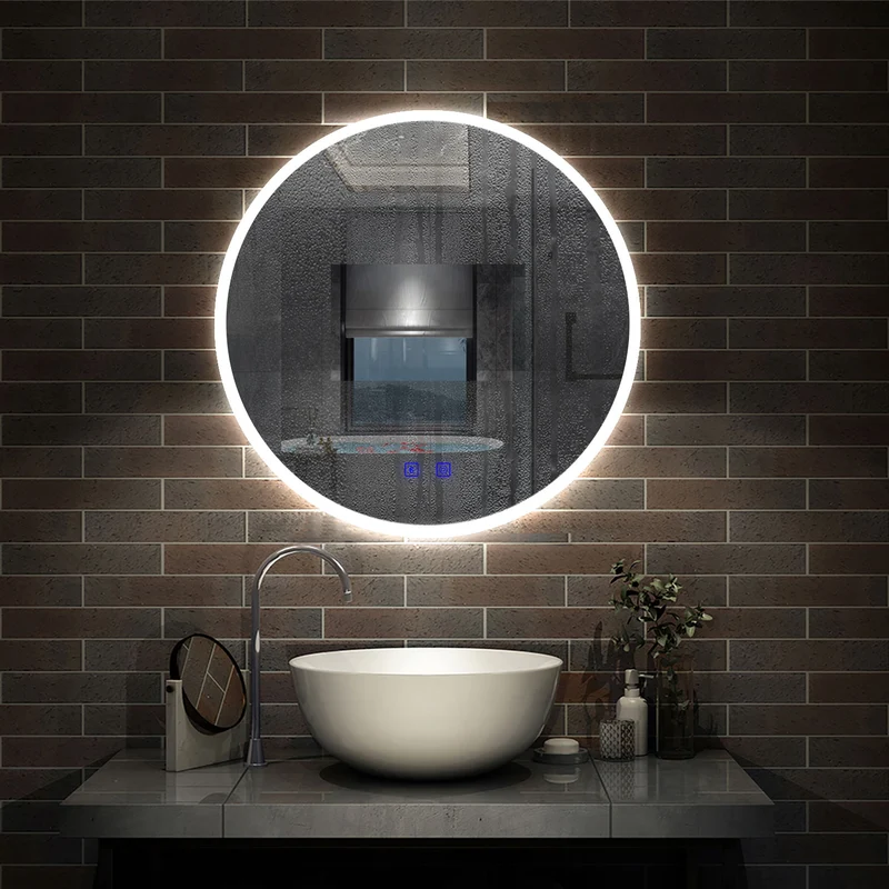 AICA Miroir de Salle de Bain rond LED 60/70/80cm avec Bluetooth + Anti-buée + 3 Couleurs + Dimmable, Mural Miroir Lumineux avec Interrupteur Tactile à capteur Miroir Rond