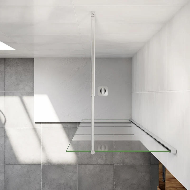 AICA paroi de douche à l'italienne 60-140x190cm en 6mm verre avec bandes horizontales sérigraphiées, livré avec barre de fixation extensible 70-120cm en cylindrique
