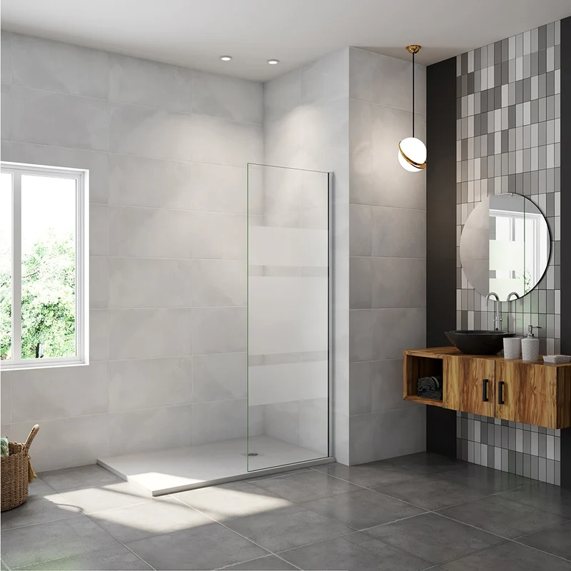 AICA paroi de douche à l'italienne 60-140x190cm en 6mm verre avec bandes horizontales sérigraphiées, paroi latérale fixe sans receveur de douche