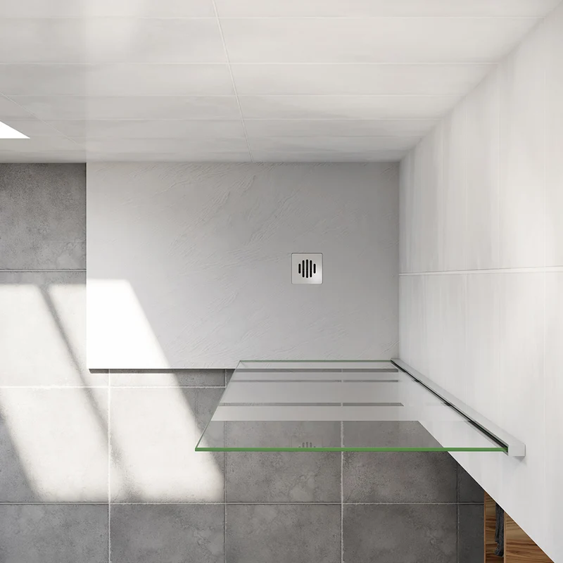 AICA paroi de douche à l'italienne 60-140x190cm en 6mm verre avec bandes horizontales sérigraphiées, paroi latérale fixe sans receveur de douche