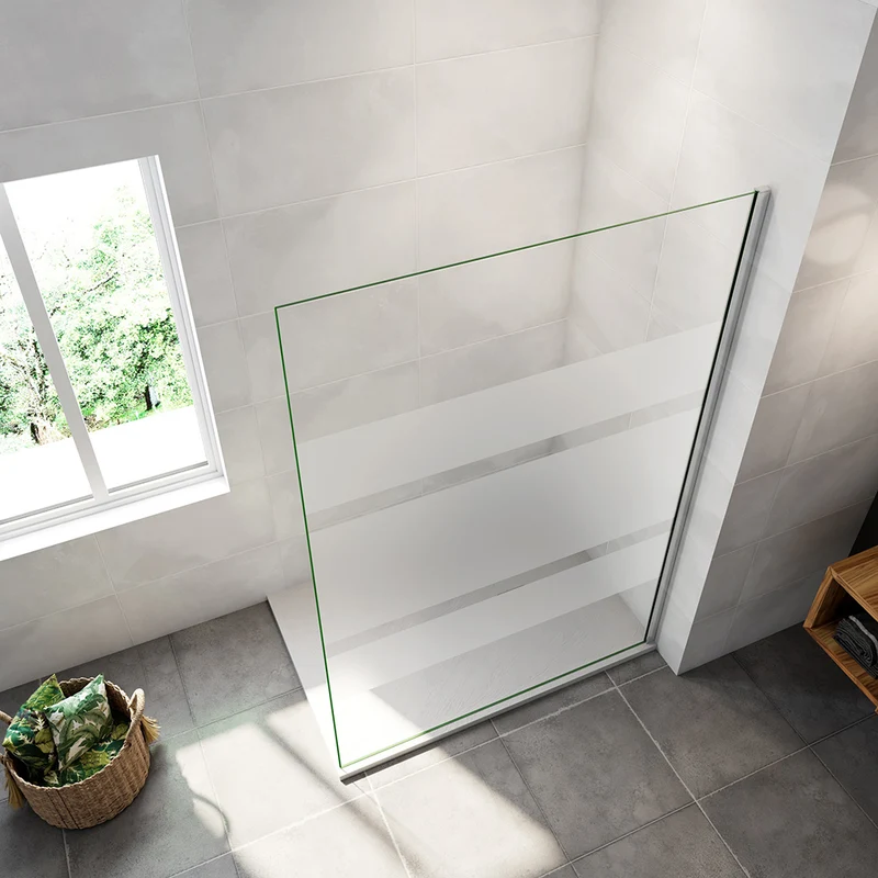 AICA paroi de douche à l'italienne 60-140x190cm en 6mm verre avec bandes horizontales sérigraphiées, paroi latérale fixe sans receveur de douche