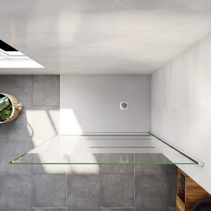 AICA paroi de douche à l'italienne 60-140x190cm en 6mm verre avec bandes horizontales sérigraphiées, paroi latérale fixe sans receveur de douche