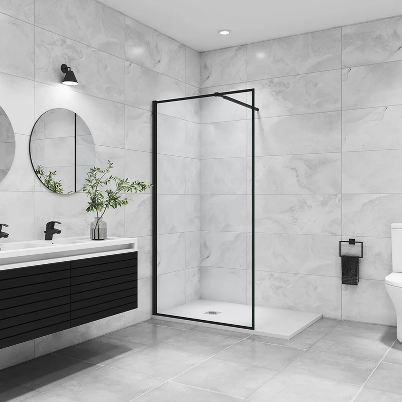 AICA paroi de douche noire 80-140x200cm paroi de douche à l'italienne en 8mm verre anticalcaire avec barre de fixation extensible 73-120cm en carré