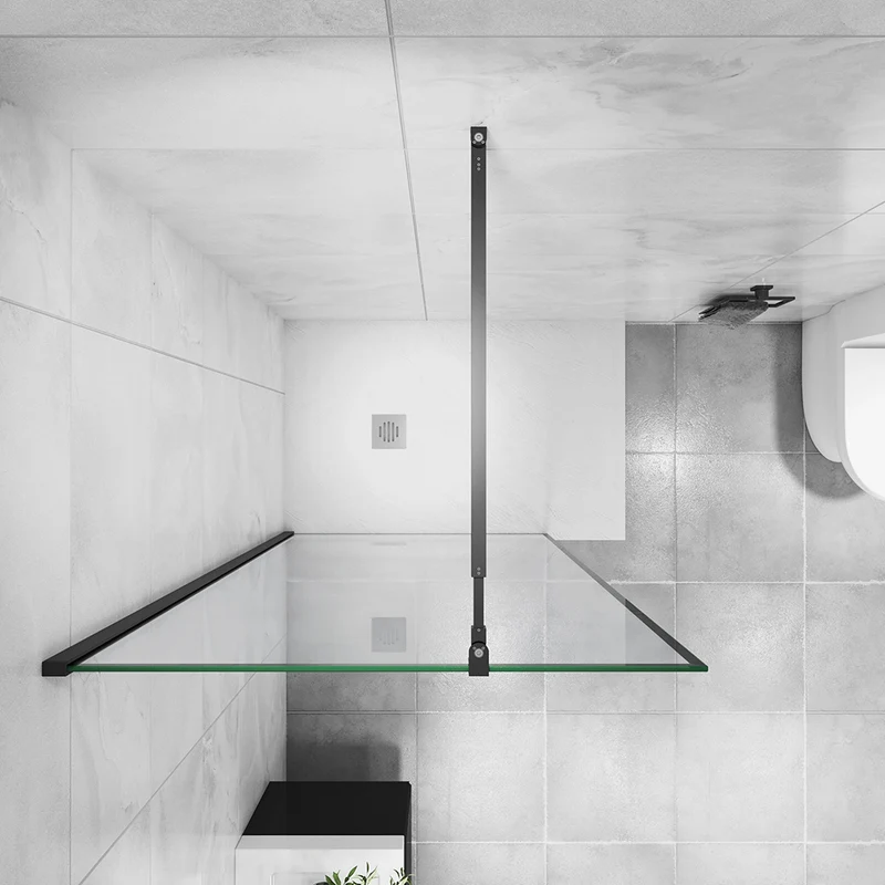 AICA paroi de douche noire 80-140x200cm paroi de douche à l'italienne en 8mm verre anticalcaire avec barre de fixation extensible 73-120cm en carré