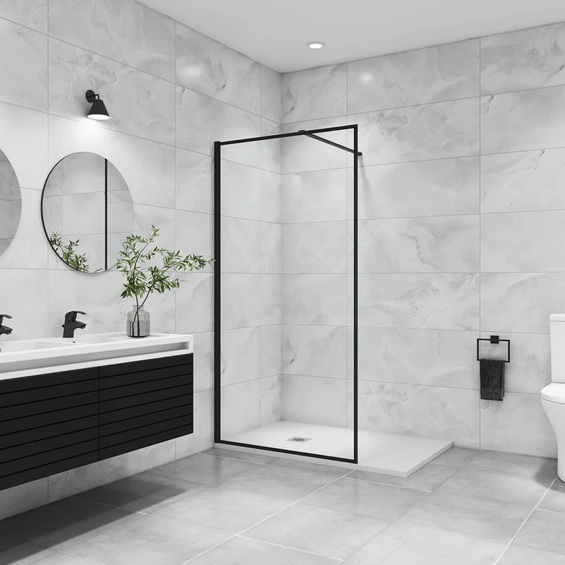 AICA paroi de douche noire 80-140x200cm paroi de douche à l'italienne en 8mm verre anticalcaire avec barre de stabilisation 90cm