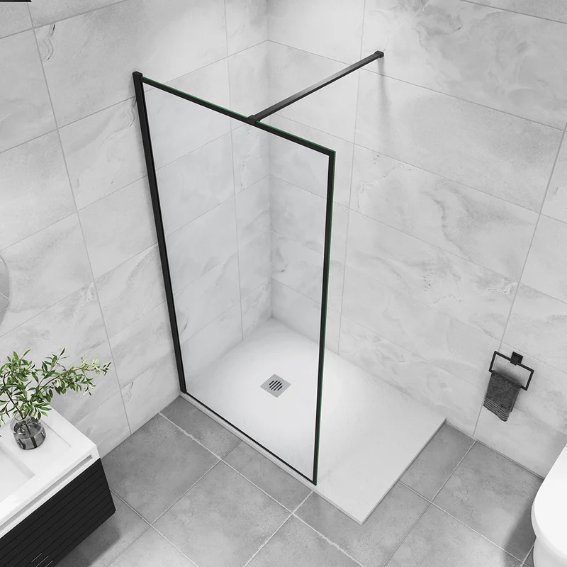 AICA paroi de douche noire 80-140x200cm paroi de douche à l'italienne en 8mm verre anticalcaire avec barre de stabilisation 90cm