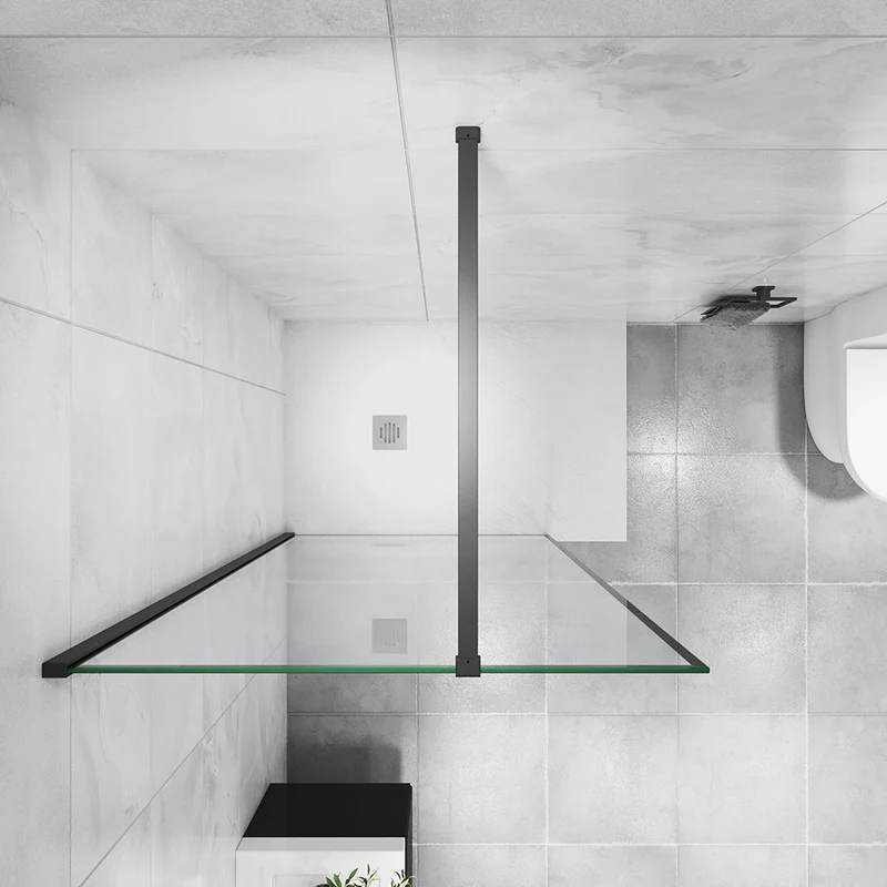 AICA paroi de douche noire 80-140x200cm paroi de douche à l'italienne en 8mm verre anticalcaire avec barre de stabilisation 90cm