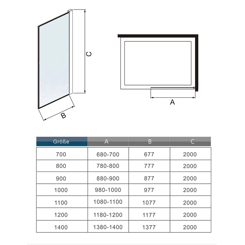 AICA paroi de douche noire 80-140x200cm paroi de douche à l'italienne en 8mm verre anticalcaire avec barre de stabilisation 90cm
