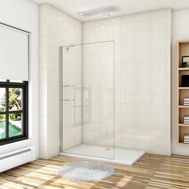 AICA paroi de douche à l'italienne 70-100x190cm en verre 8mm anticalcaire, paroi de douche avec 2 étagères et une barre de fixation 45cm la pince 360°