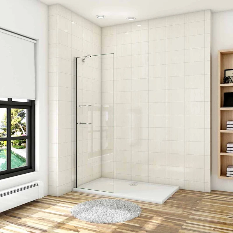 AICA paroi de douche à l'italienne 70-100x190cm en verre 8mm anticalcaire, paroi de douche avec 2 étagères et une barre de fixation 45cm la pince 360°